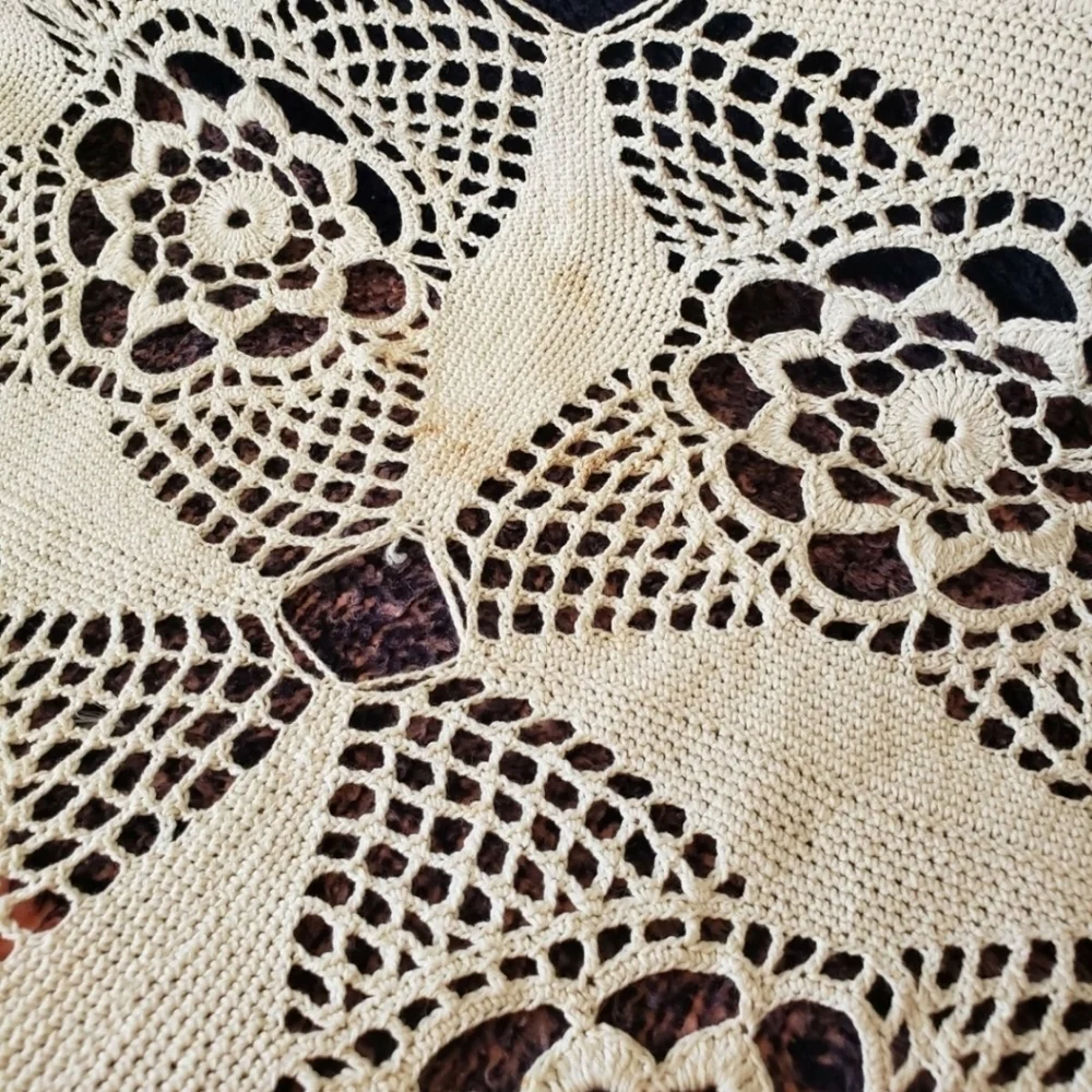 Handmade Beige Crochet Bedspread